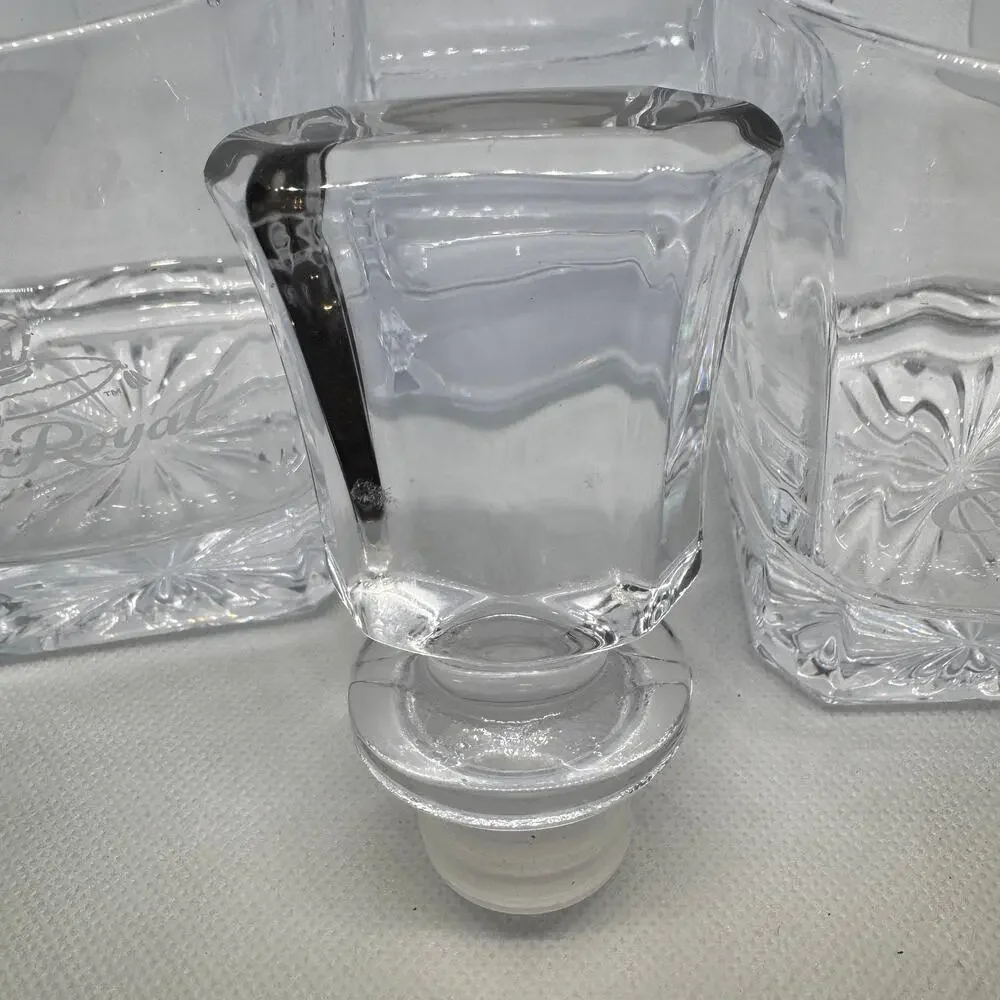 Official Crown Royal Etched Glass Decanter & Whiskey Glasses Set Barware